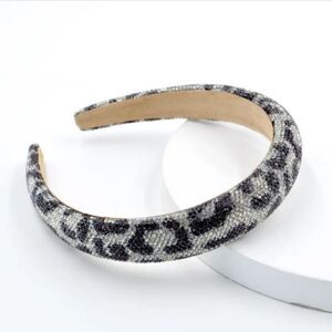 Rhinestone Headband For Girls and Women White Cheetah Head Band Sparkles